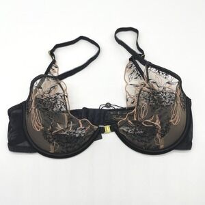 Fredericks of Hollywood Delfina Bra Women 34D Black Floral Mesh Underwire Luxe